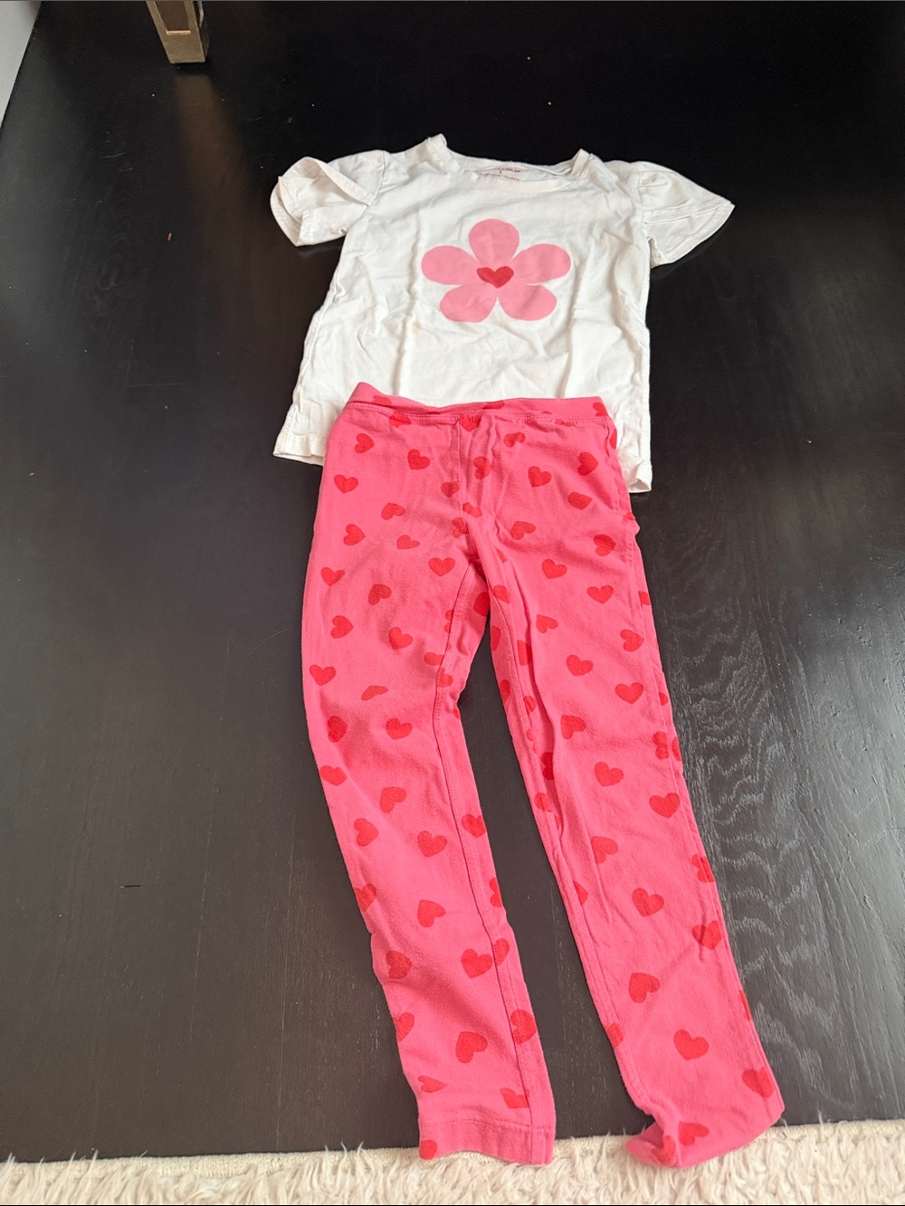 Girls Pink Heart Set with White Flower Tee